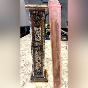 Like new Balinese wood incense burner and mixed pack of scented incense sticks